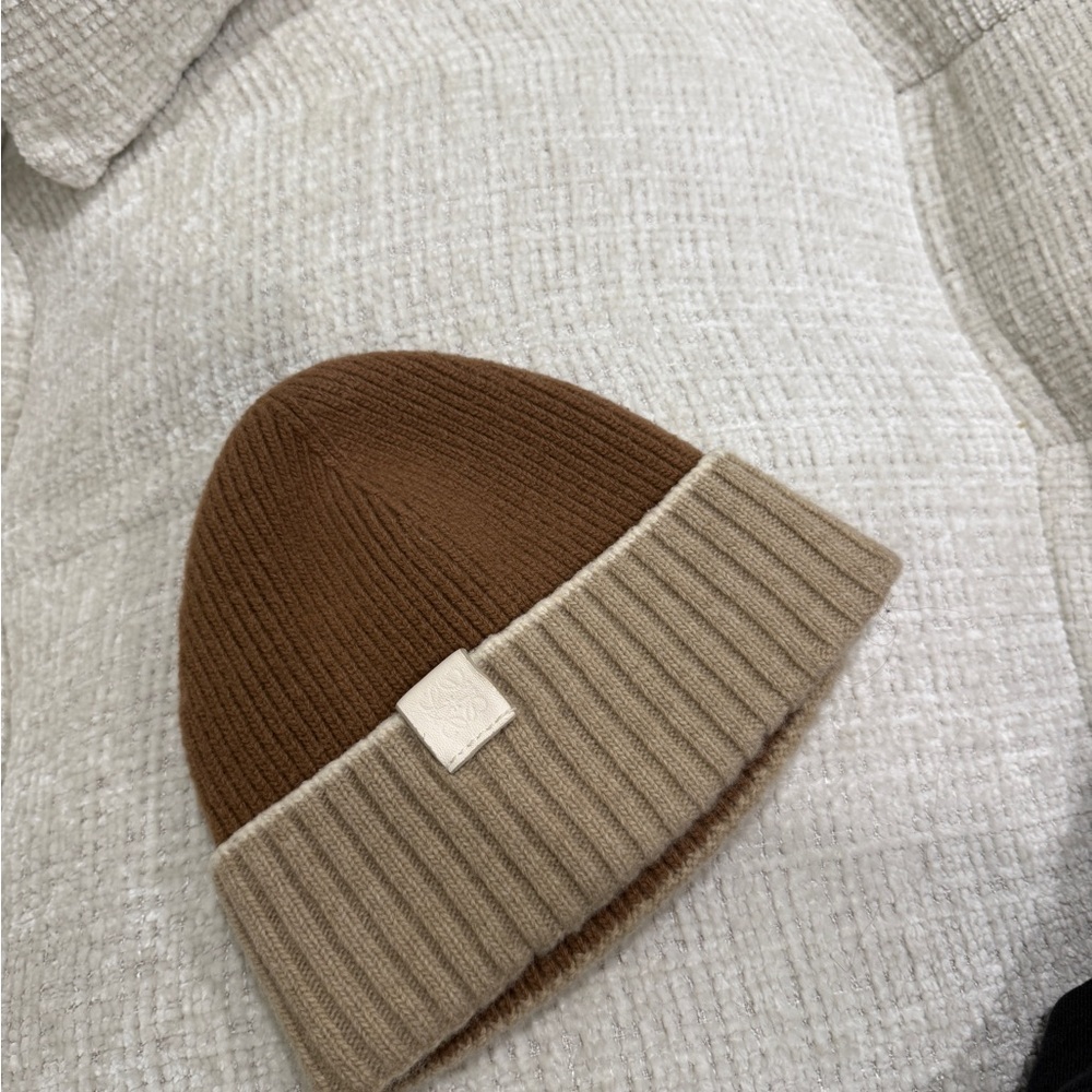 Loewe Brown and Cream Knit Beanie